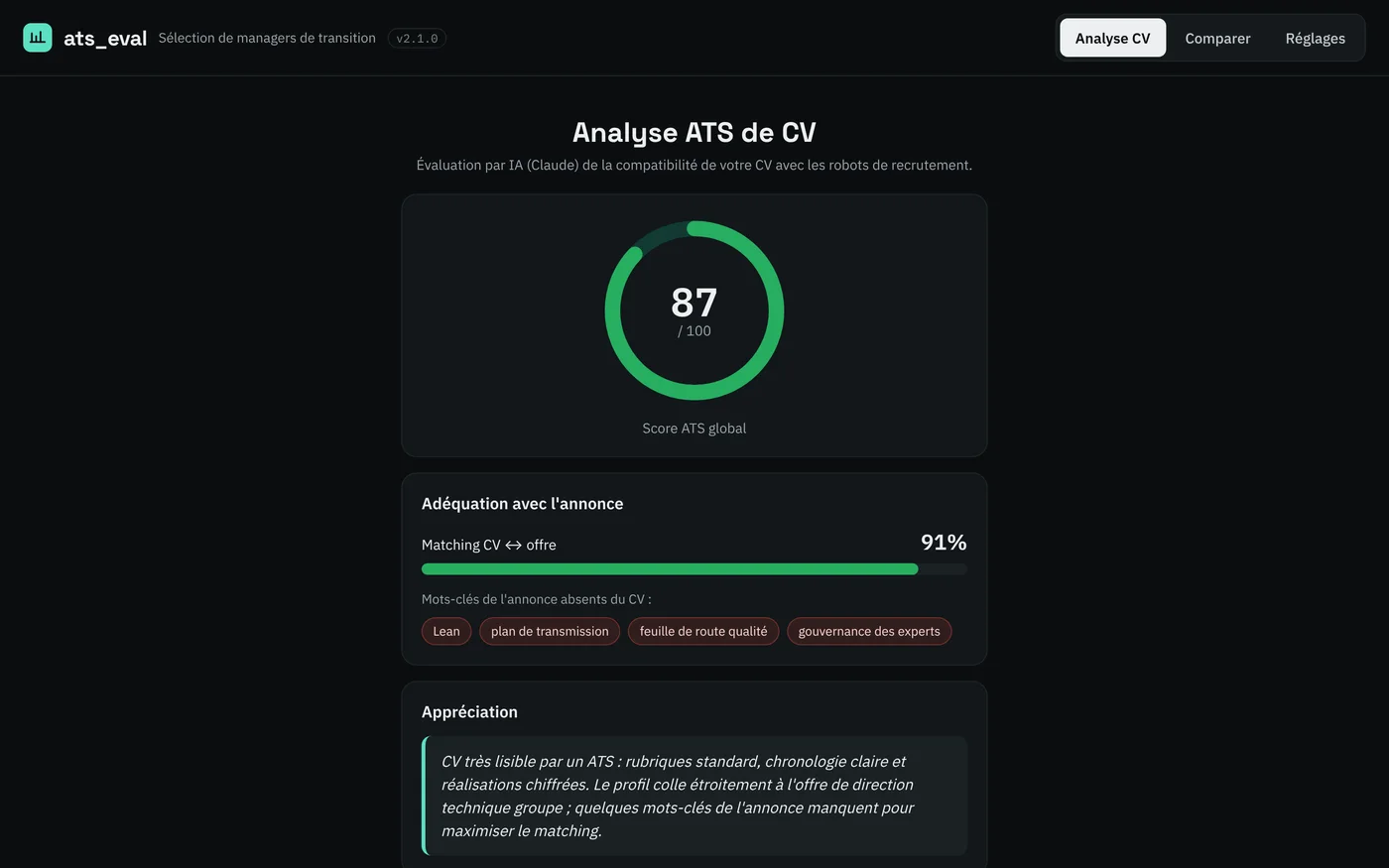 Analyse d’un CV face à une annonce