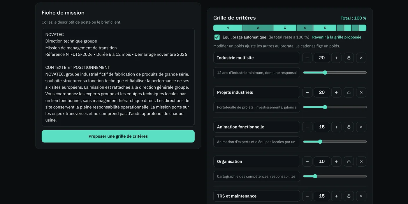 Fiche de mission et grille de critères pondérés