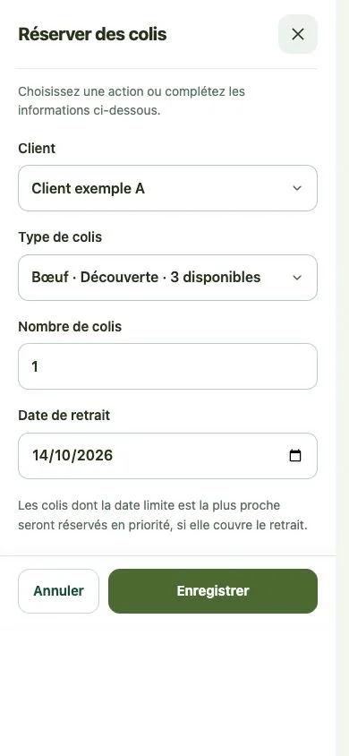 Réserver des colis, sur téléphone